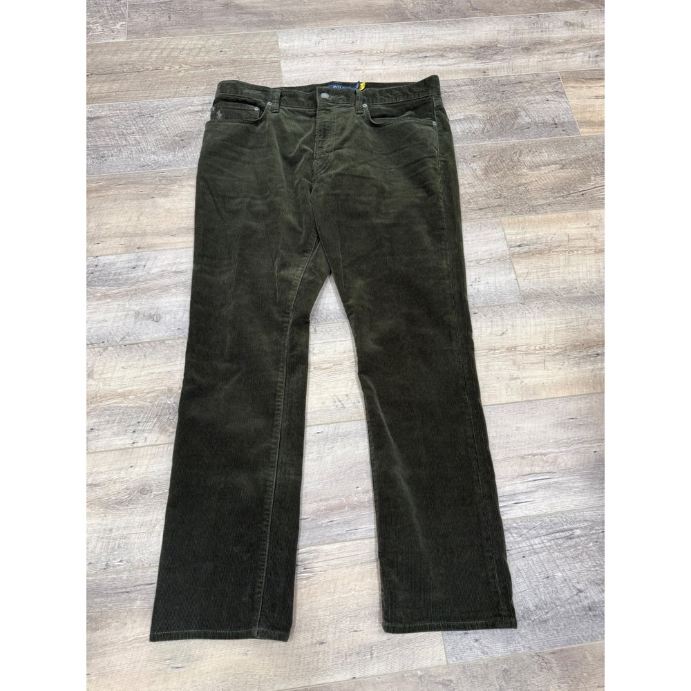 Polo Ralph Lauren Mens Olive Green Corduroy Straight Leg Pants 35x30 Classic